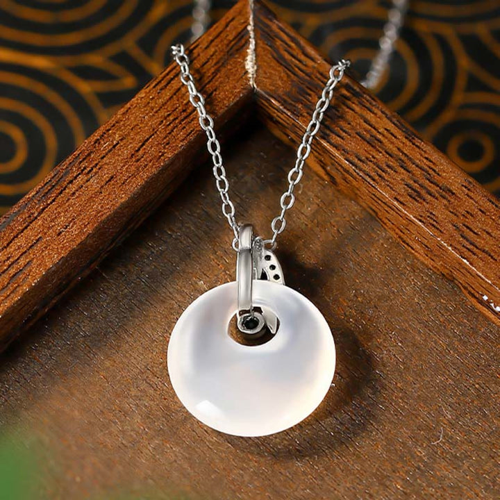 Buddha Stones Natural Chalcedony Bamboo Leaf Peace Buckle Wealth Necklace Pendant - image 2