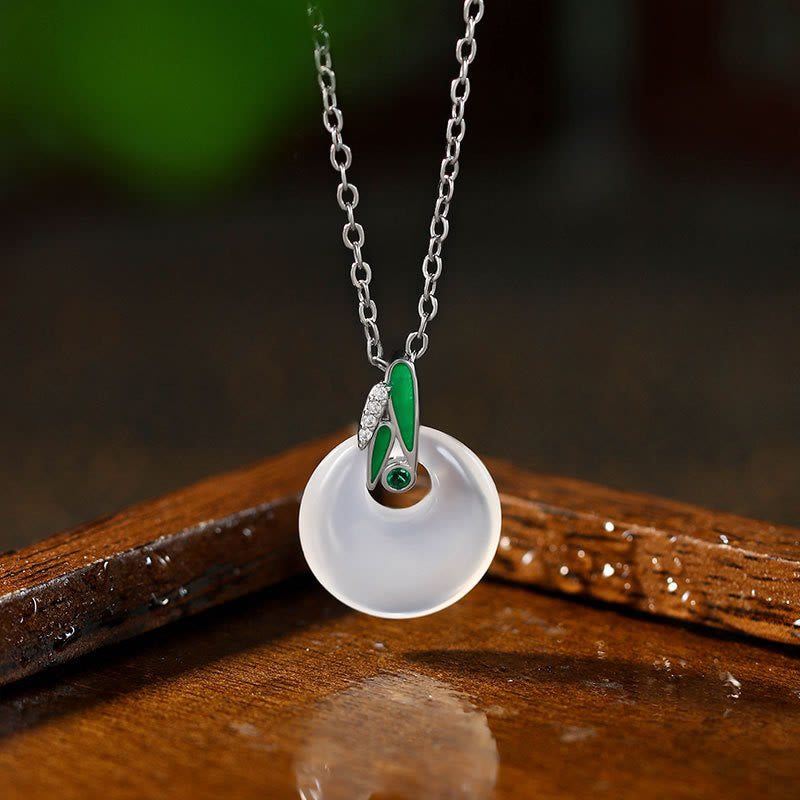 Buddha Stones Natural Chalcedony Bamboo Leaf Peace Buckle Wealth Necklace Pendant - Chalcedony - image 0