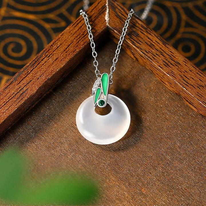 Buddha Stones Natural Chalcedony Bamboo Leaf Peace Buckle Wealth Necklace Pendant - image 1