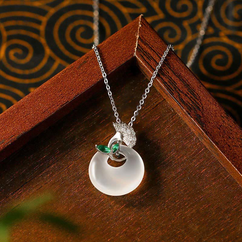 Buddha Stones Natural Chalcedony Ginkgo Leaf Peace Buckle Harmony Necklace Pendant - image 1