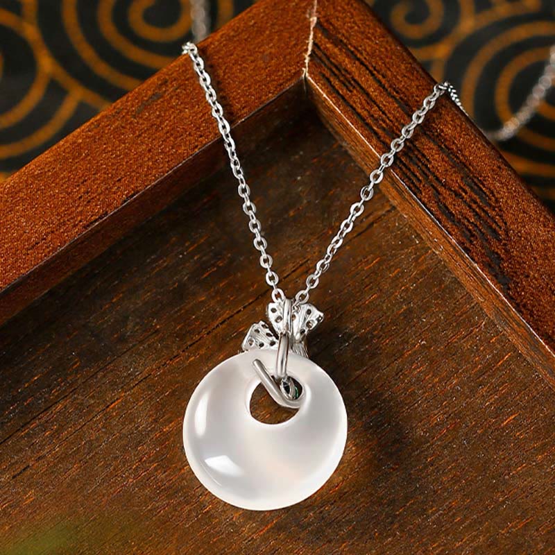 Buddha Stones Natural Chalcedony Ginkgo Leaf Peace Buckle Harmony Necklace Pendant - image 2