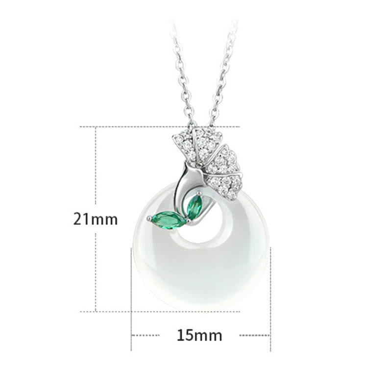 Buddha Stones Natural Chalcedony Ginkgo Leaf Peace Buckle Harmony Necklace Pendant - image 4