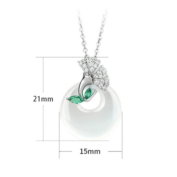 Buddha Stones Natural Chalcedony Ginkgo Leaf Peace Buckle Harmony Necklace Pendant - image 4