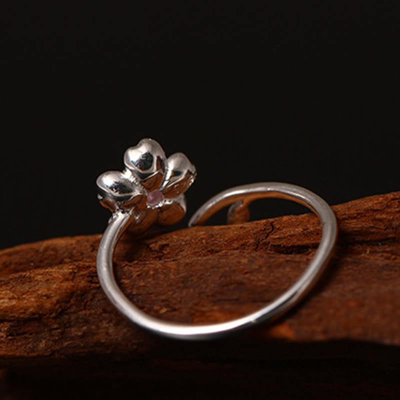 Buddha Stones 925 Sterling Silver Cherry Blossom Sakura Flower Blessing Adjustable Ring - image 4