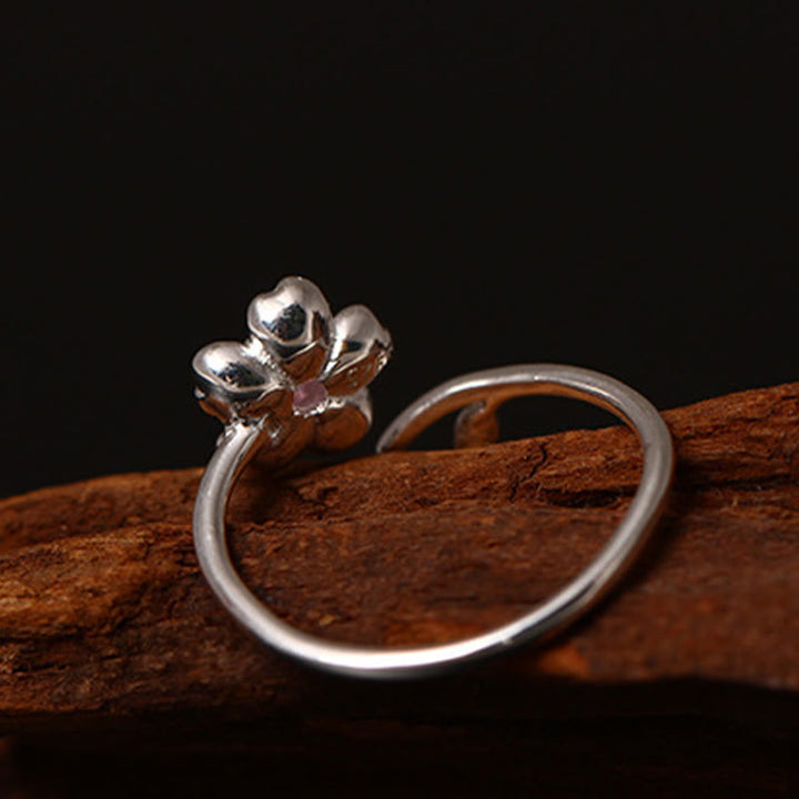 Buddha Stones 925 Sterling Silver Cherry Blossom Sakura Flower Blessing Adjustable Ring - image 4