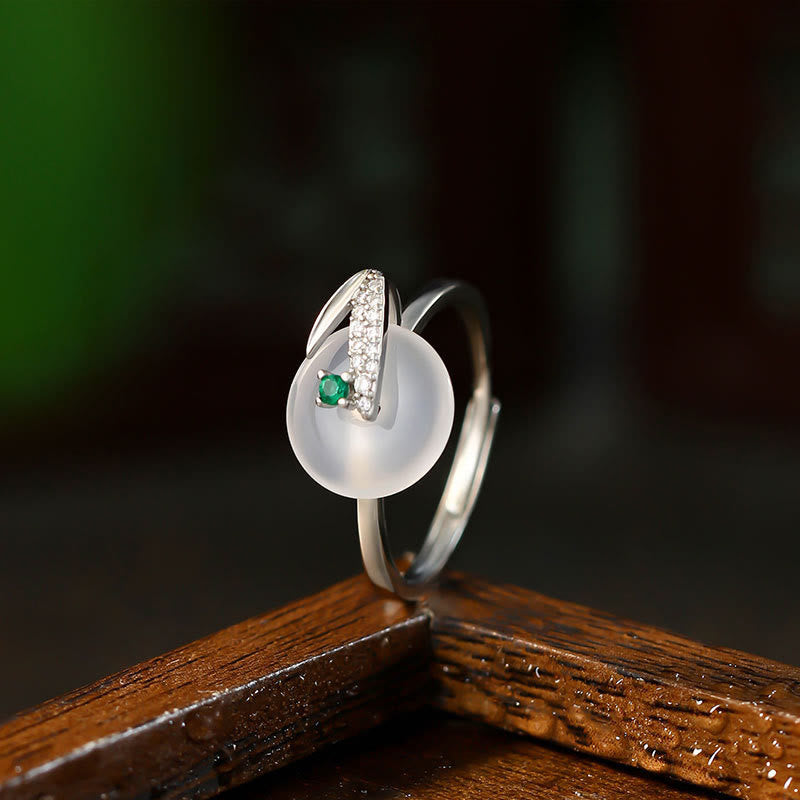 Buddha Stones Chalcedony Bamboo Leaf Pattern Positive Adjustable Ring - image 1