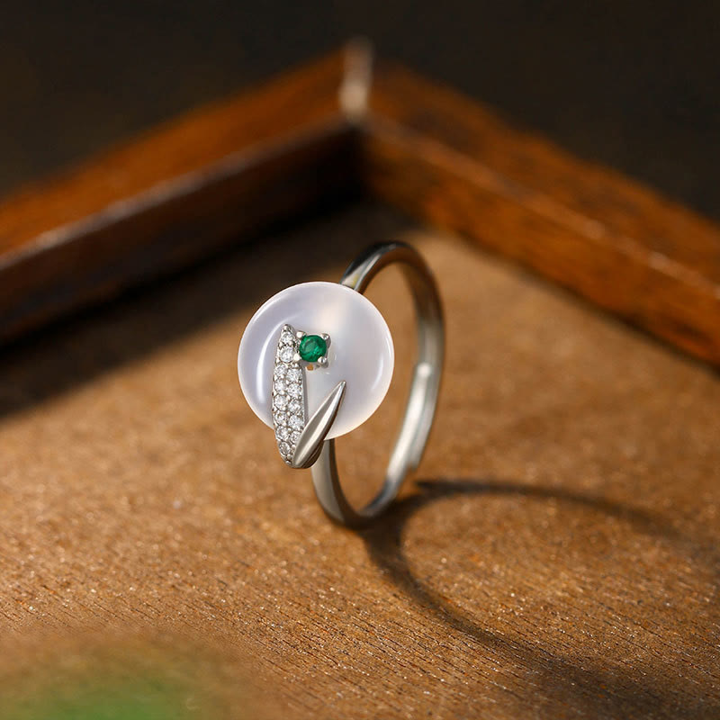 Buddha Stones Chalcedony Bamboo Leaf Pattern Positive Adjustable Ring - 44-46.5mm(Adjustable) - image 0