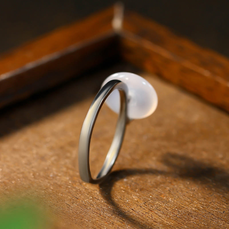 Buddha Stones Chalcedony Bamboo Leaf Pattern Positive Adjustable Ring - image 2