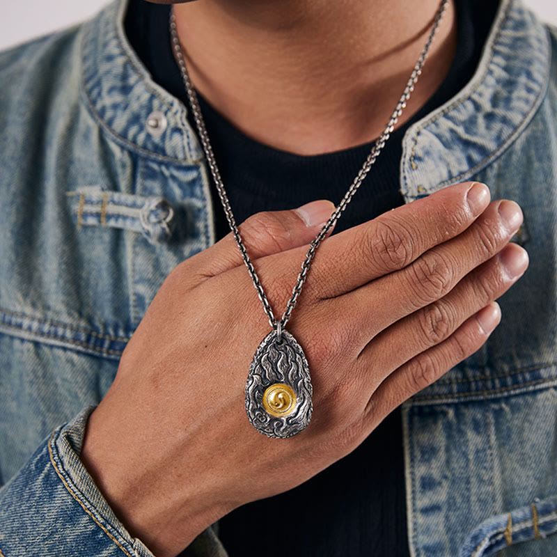 Buddha Stones 999 Sterling Silver 999 Gold Tai Chi Yin Yang Necklace Pendant - image 8
