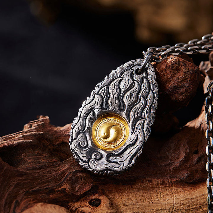 Buddha Stones 999 Sterling Silver 999 Gold Tai Chi Yin Yang Necklace Pendant - Pendant & Chain - image 0