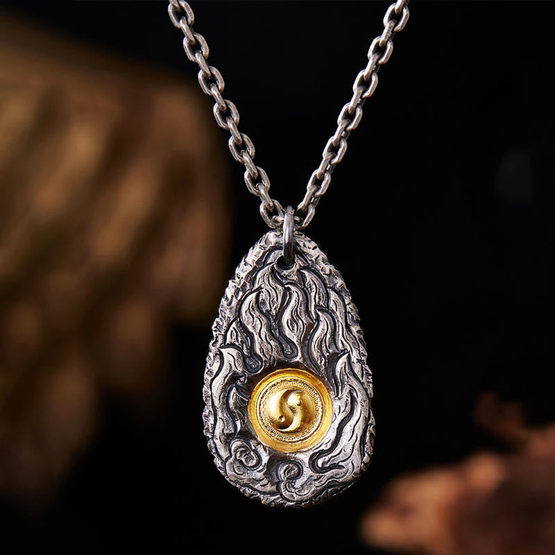 Buddha Stones 999 Sterling Silver 999 Gold Tai Chi Yin Yang Necklace Pendant - image 1