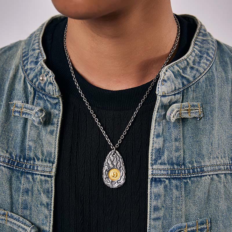 Buddha Stones 999 Sterling Silver 999 Gold Tai Chi Yin Yang Necklace Pendant - image 4