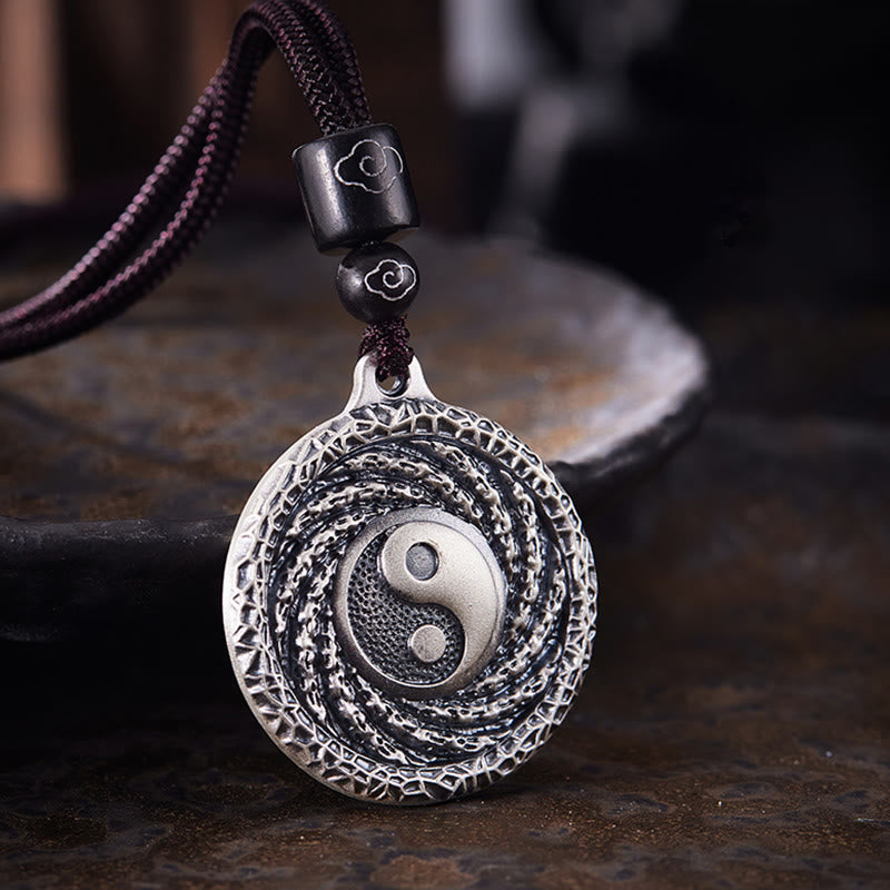 Buddha Stones 999 Sterling Silver Tai Chi Yin Yang Bagua Design Mountain Ghosts Spend Money Necklace Pendant - 999 Sterling Silver(Mountaion Ghost Spend Coin&Yin Yang Bagua) - image 0
