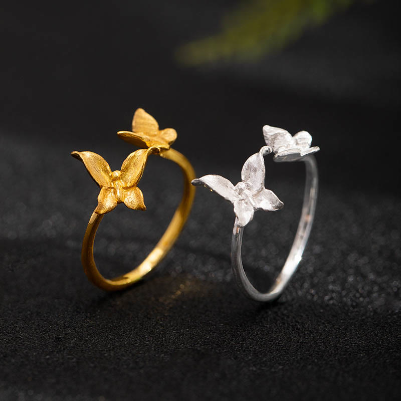 Buddha Stones 925 Sterling Silver Butterfly Love Ring - image 0