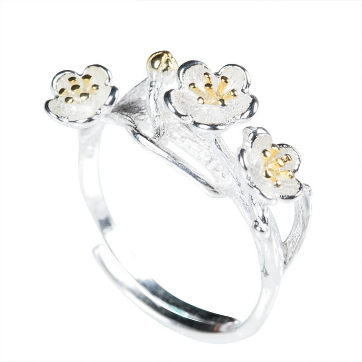 Buddha Stones 925 Sterling Silver Plum Bossom Calm Ring - image 4