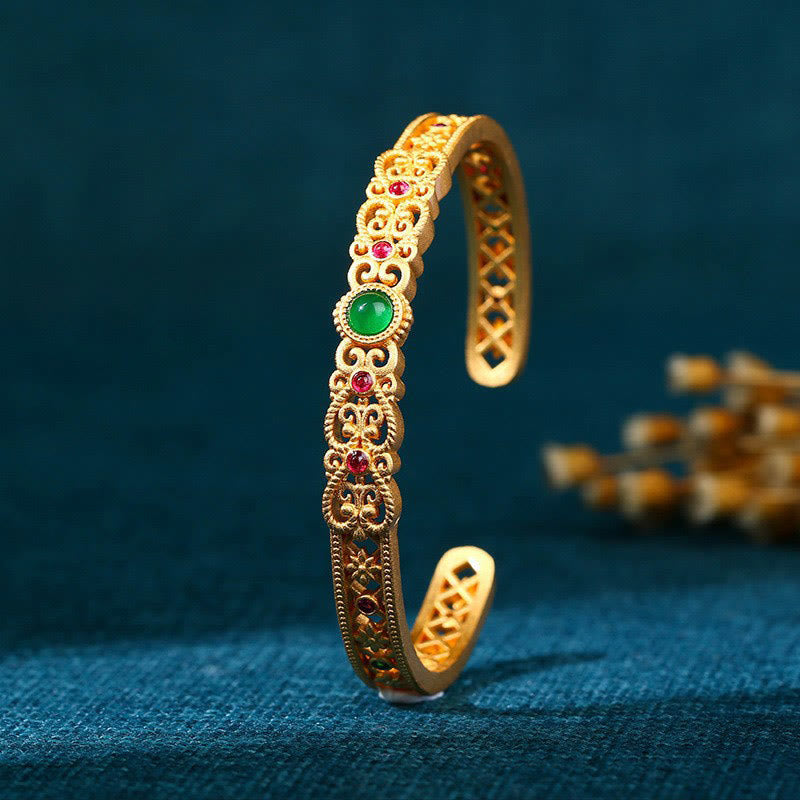 Buddha Stones Green Chalcedony 24k Gold Plated Copper Strength Cuff Bracelet Bangle - Green Chalcedony Copper(Adjustable) - image 0