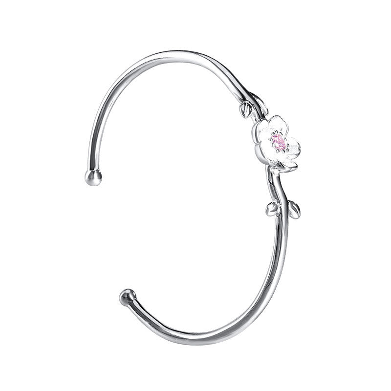 Buddha Stones 925 Sterling Silver Cherry Blossom Luck Bracelet Bangle - image 3