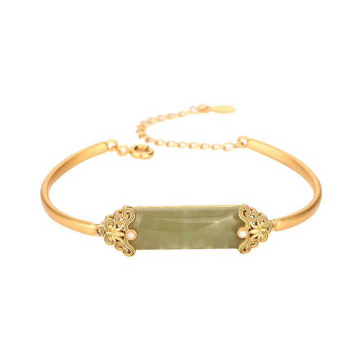 Buddha Stones Hetian Jade 24K Gold Plated Luck Bracelet Bangle - image 4
