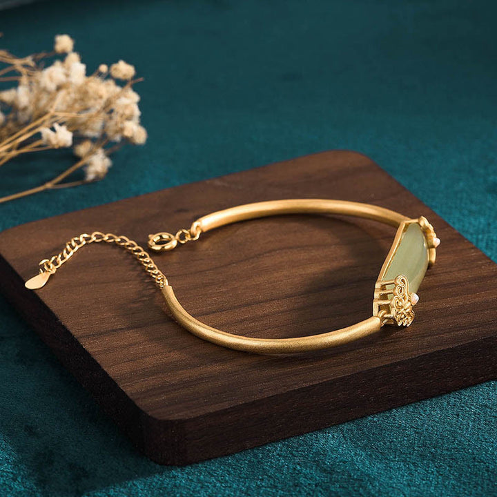 Buddha Stones Hetian Jade 24K Gold Plated Luck Bracelet Bangle - image 2