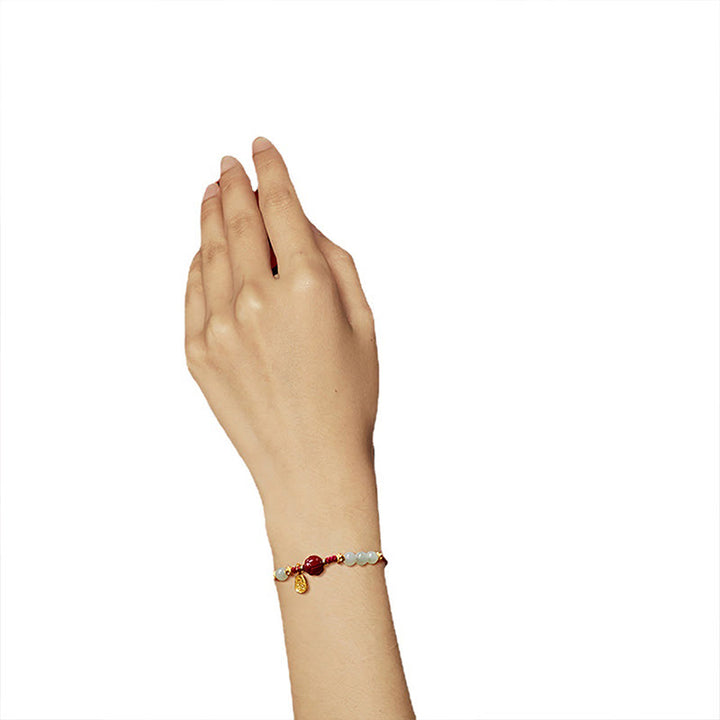 Buddha Stones Fu Character Jade Cinnabar 24K Gold Plated Luck Red String Bracelet - image 11