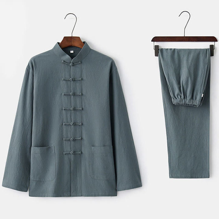 Buddha Stones Frog-Button Tang Long Sleeve Shirt Pants Men's Suit - image 15