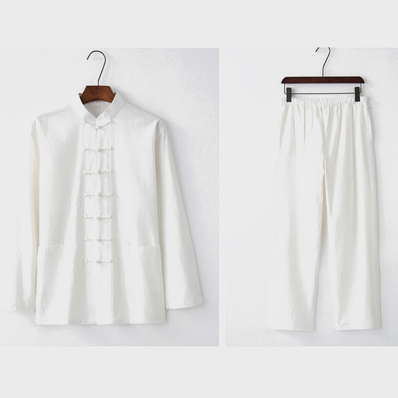 Buddha Stones Frog-Button Tang Long Sleeve Shirt Pants Men's Suit - image 22