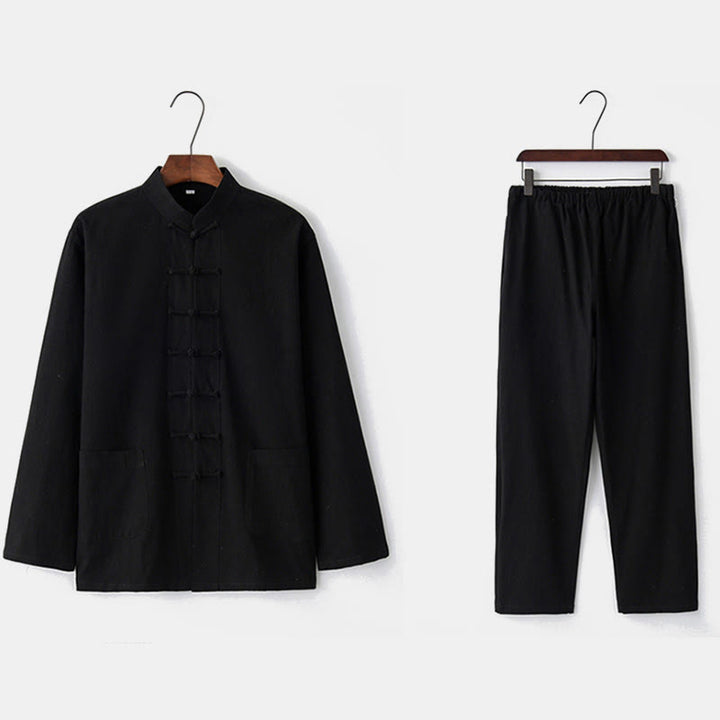 Buddha Stones Frog-Button Tang Long Sleeve Shirt Pants Men's Suit - image 20