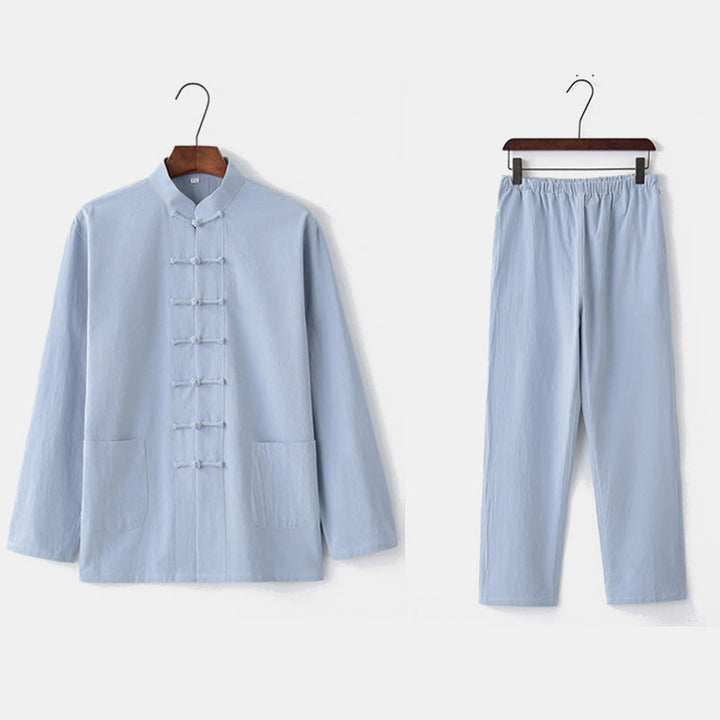 Buddha Stones Frog-Button Tang Long Sleeve Shirt Pants Men's Suit - image 24