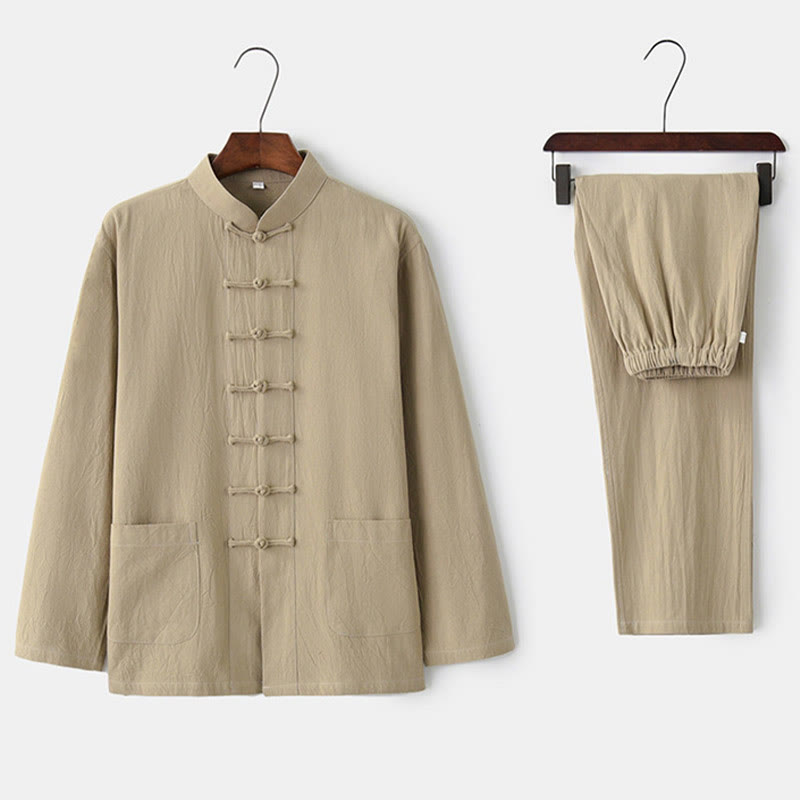 Buddha Stones Frog-Button Tang Long Sleeve Shirt Pants Men's Suit - image 27