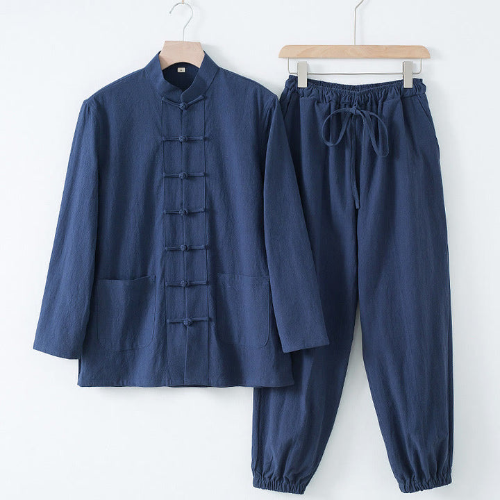 Buddha Stones Meditation Frog-Button Tang Long Sleeve Shirt Pants Men's Suit - DarkBlue Shirt&DarkBlue Pant - US/UK/AU44，EU54 (4XL) - image 12