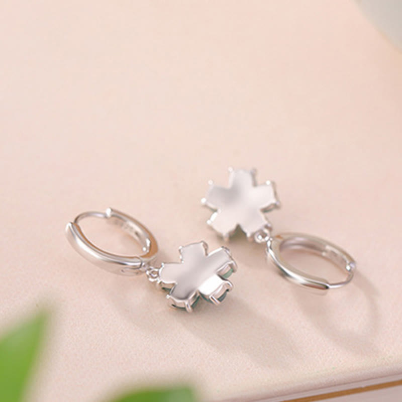 Buddha Stones 925 Sterling Silver Plated Gold Green Jade Flower Design Luck Prosperity Earrings - image 5