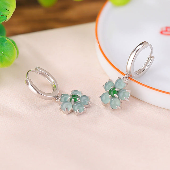 Buddha Stones 925 Sterling Silver Plated Gold Green Jade Flower Design Luck Prosperity Earrings - image 4