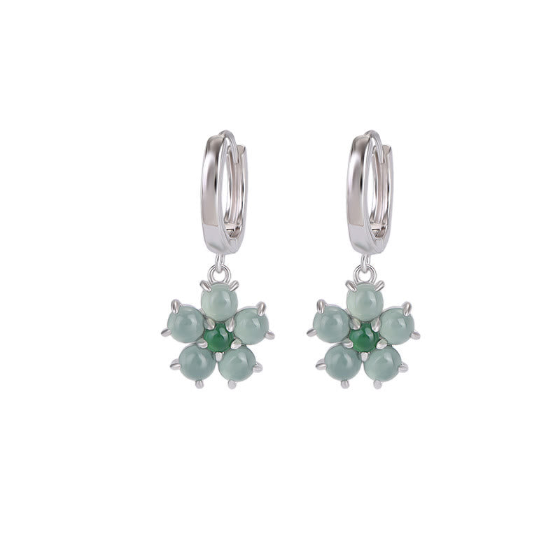 Buddha Stones 925 Sterling Silver Plated Gold Green Jade Flower Design Luck Prosperity Earrings - image 11