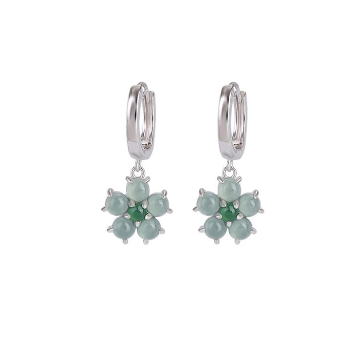 Buddha Stones 925 Sterling Silver Plated Gold Green Jade Flower Design Luck Prosperity Earrings - image 11