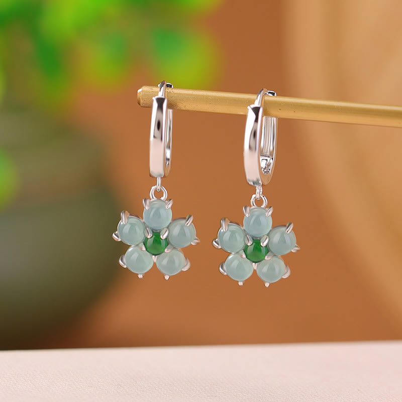 Buddha Stones 925 Sterling Silver Plated Gold Green Jade Flower Design Luck Prosperity Earrings - 925 Stealing Silver - image 3