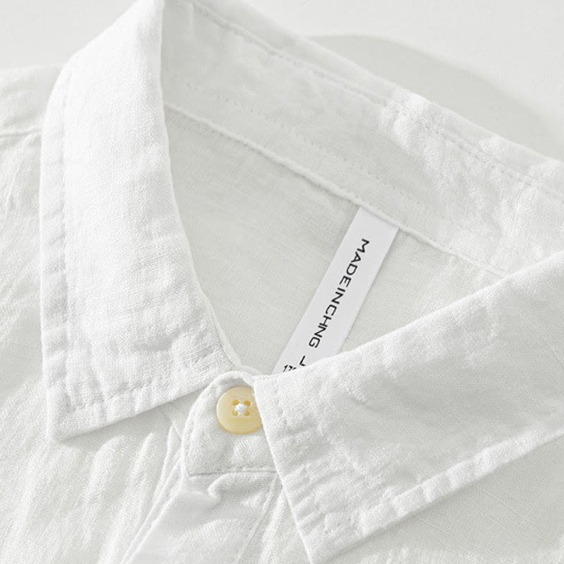 Buddha Stones Solid Color Loose Long Sleeve Half Button Shirt Linen Men Clothing - image 2