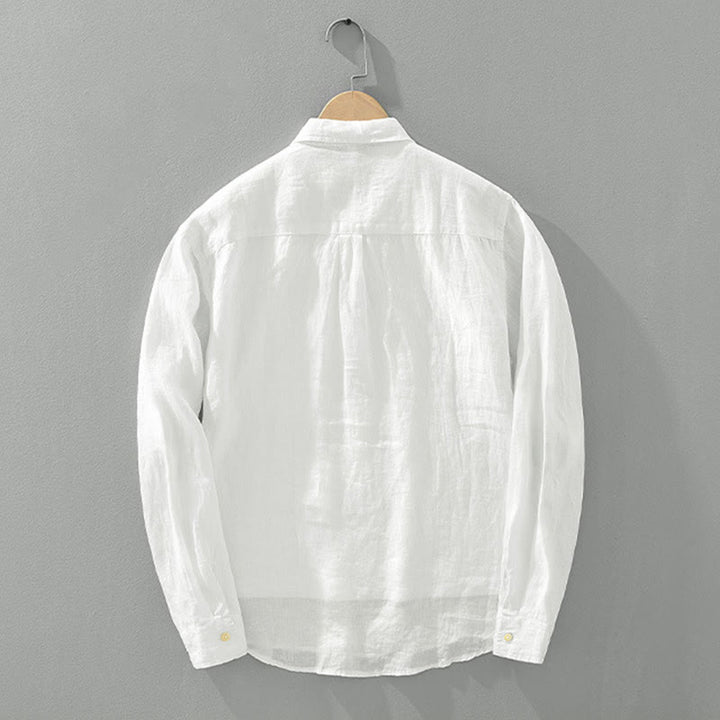 Buddha Stones Solid Color Loose Long Sleeve Half Button Shirt Linen Men Clothing - image 1