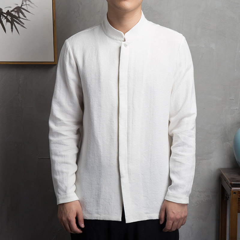 Buddha Stones Solid Color Chinese Tang Suit Cotton Linen Jacket Men Clothing - White - US/UK/AU44，EU54 (4XL) - image 4
