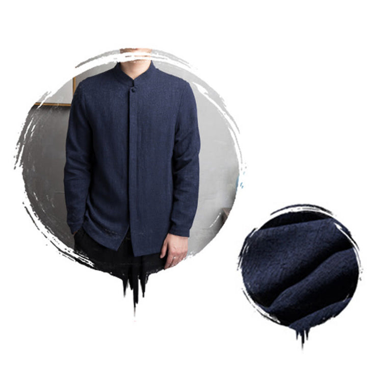 Buddha Stones Solid Color Chinese Tang Suit Cotton Linen Jacket Men Clothing - image 16