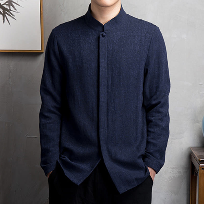 Buddha Stones Solid Color Chinese Tang Suit Cotton Linen Jacket Men Clothing - image 12