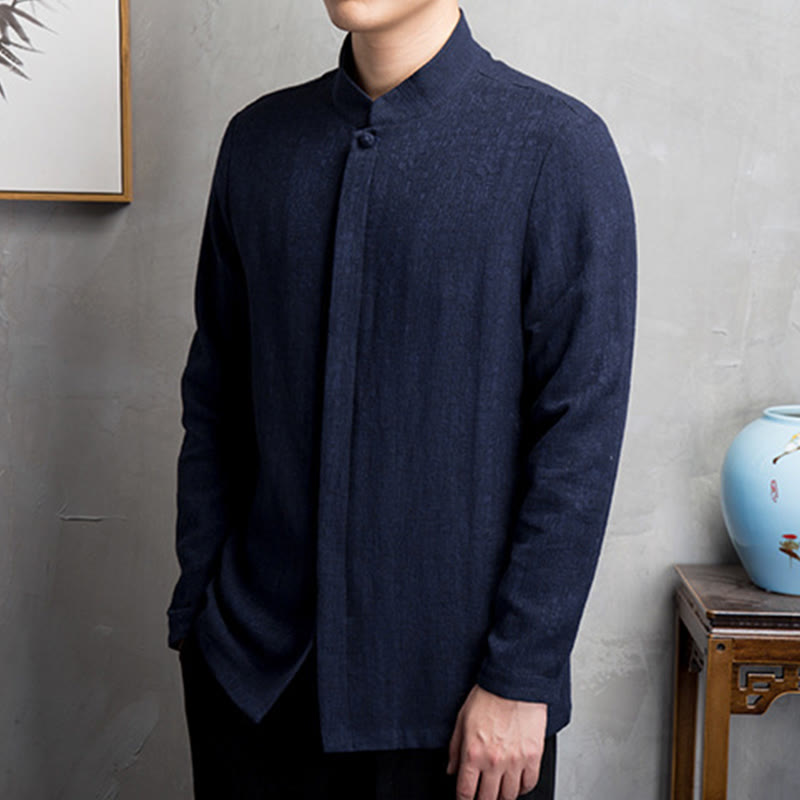 Buddha Stones Solid Color Chinese Tang Suit Cotton Linen Jacket Men Clothing - image 14
