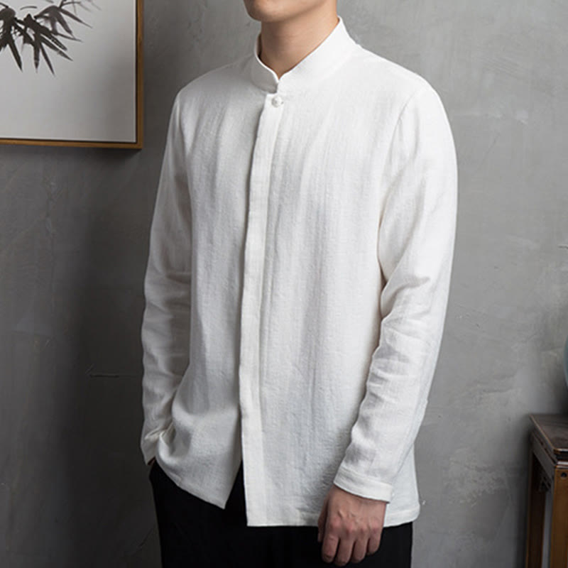 Buddha Stones Solid Color Chinese Tang Suit Cotton Linen Jacket Men Clothing - image 6
