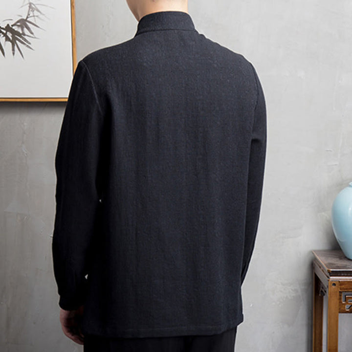 Buddha Stones Solid Color Chinese Tang Suit Cotton Linen Jacket Men Clothing - image 11