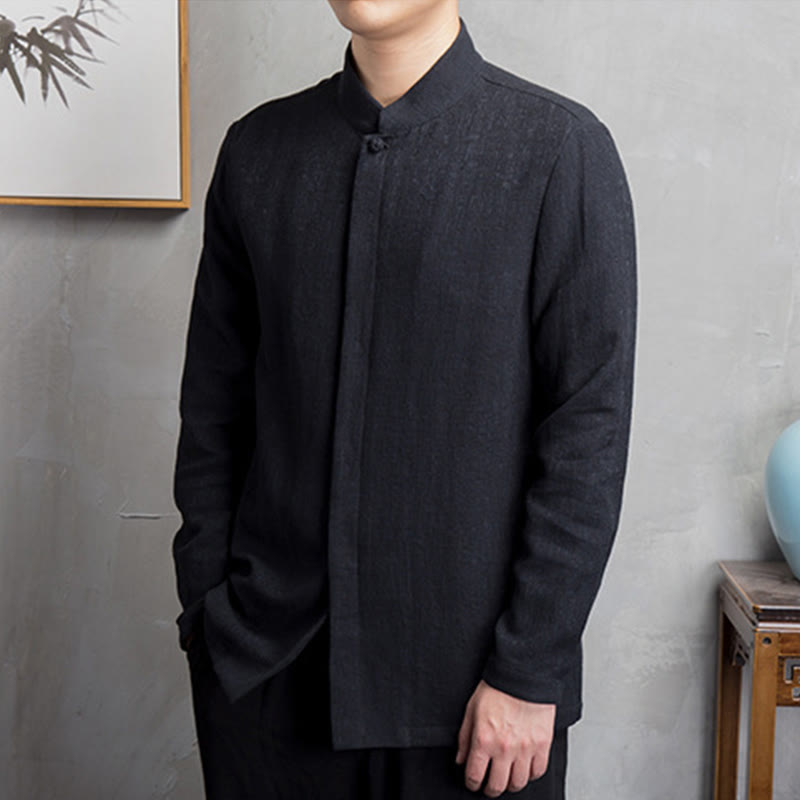 Buddha Stones Solid Color Chinese Tang Suit Cotton Linen Jacket Men Clothing - image 10