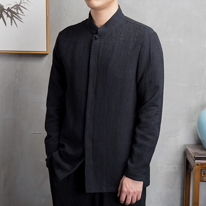 Buddha Stones Solid Color Chinese Tang Suit Cotton Linen Jacket Men Clothing - image 10
