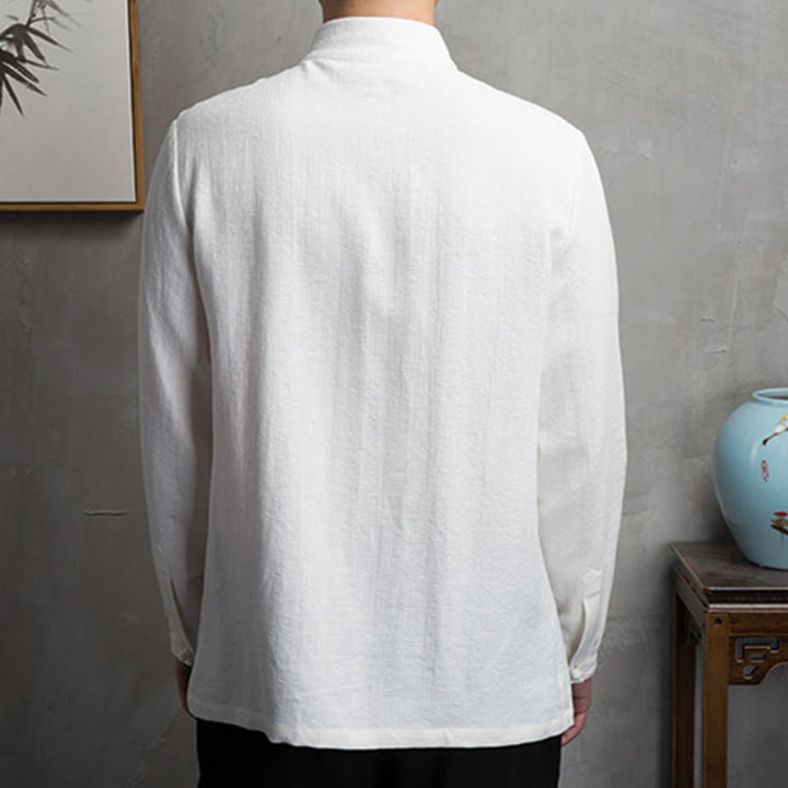 Buddha Stones Solid Color Chinese Tang Suit Cotton Linen Jacket Men Clothing - image 7