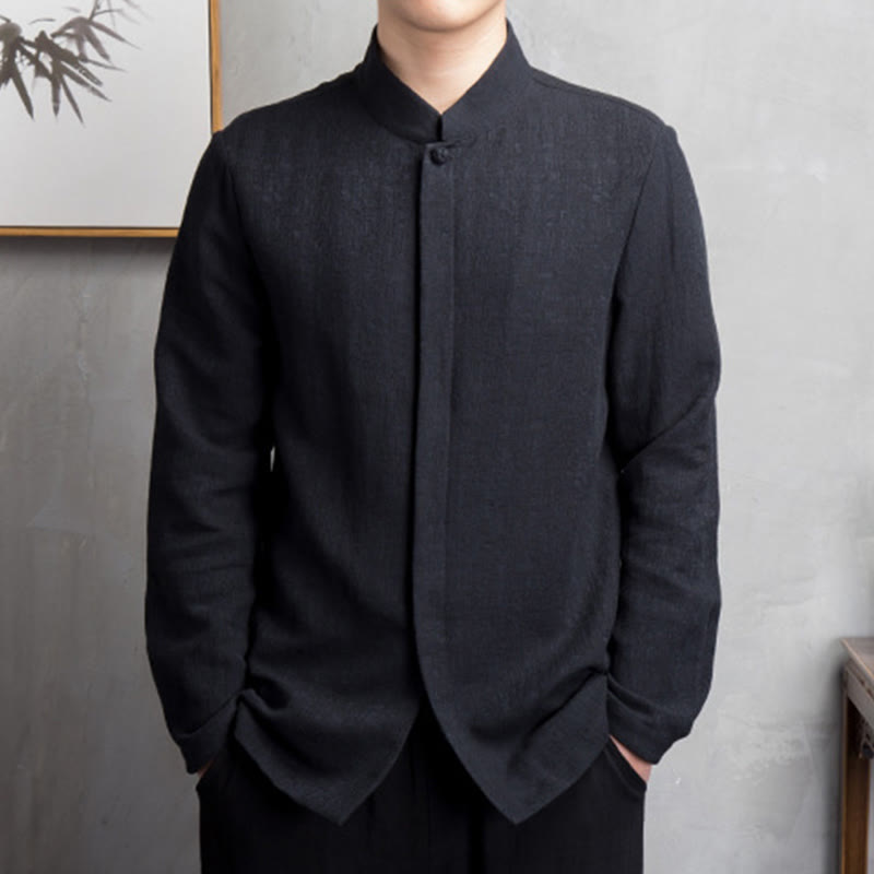 Buddha Stones Solid Color Chinese Tang Suit Cotton Linen Jacket Men Clothing - Black - US/UK/AU44，EU54 (4XL) - image 8