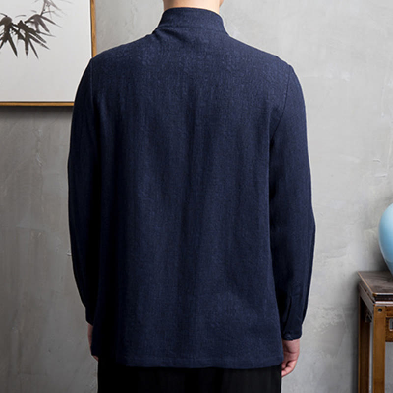 Buddha Stones Solid Color Chinese Tang Suit Cotton Linen Jacket Men Clothing - image 15