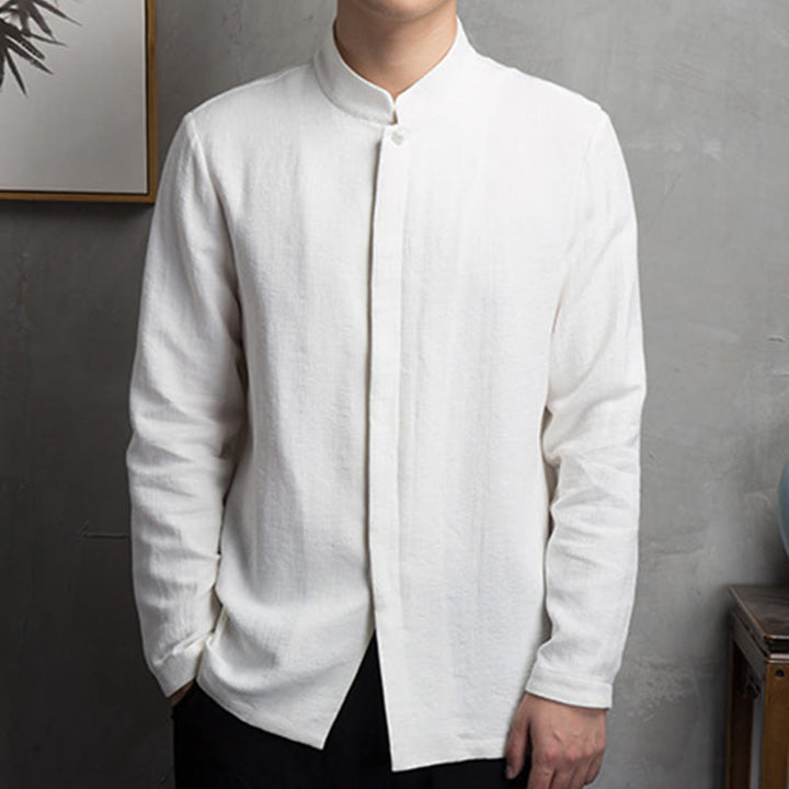 Buddha Stones Solid Color Chinese Tang Suit Cotton Linen Jacket Men Clothing - image 5