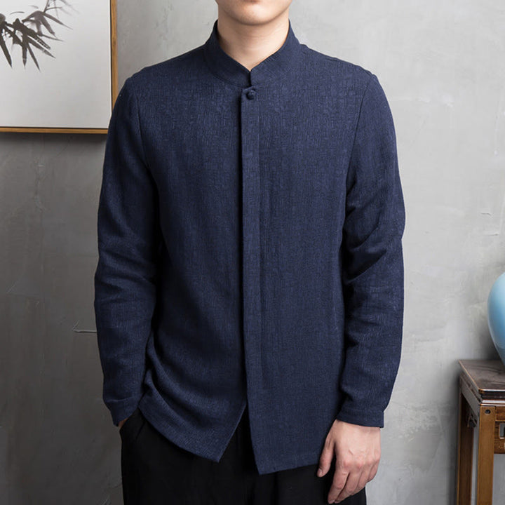 Buddha Stones Solid Color Chinese Tang Suit Cotton Linen Jacket Men Clothing - Navy Blue - US/UK/AU44，EU54 (4XL) - image 13